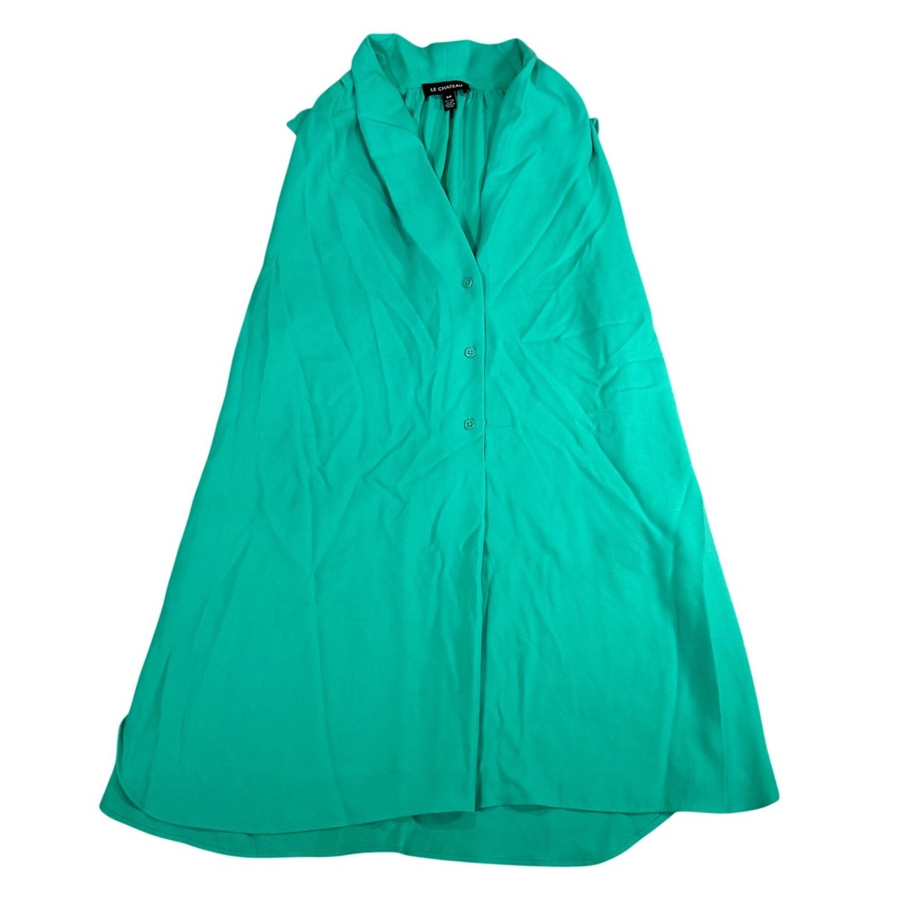 Le Chateau Womens Green Sleeveless Shawl Collar Button‎ Front Blouse Size S